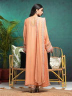 edenrobe | Unstitched 3-Piece Raw Silk Suit | Light Orange Embroidered Raw Silk - 100% Original Brand Product