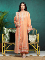 edenrobe | Unstitched 3-Piece Raw Silk Suit | Light Orange Embroidered Raw Silk - 100% Original Brand Product
