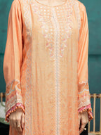 edenrobe | Unstitched 3-Piece Raw Silk Suit | Light Orange Embroidered Raw Silk - 100% Original Brand Product