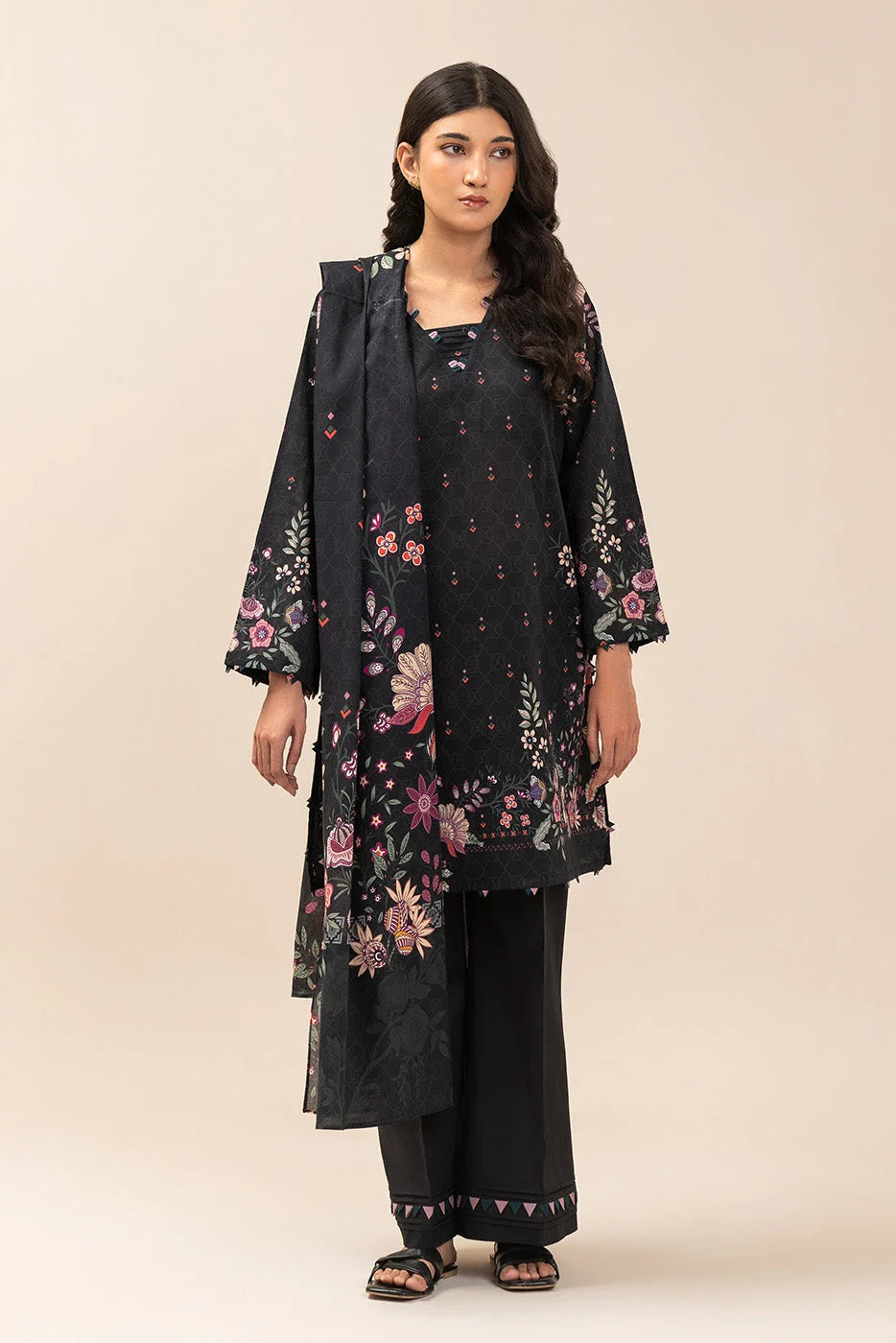 BeechTree | Unstitched 3 Piece Lawn Suit | Floral Eclipse - 100% Original Brand Product
