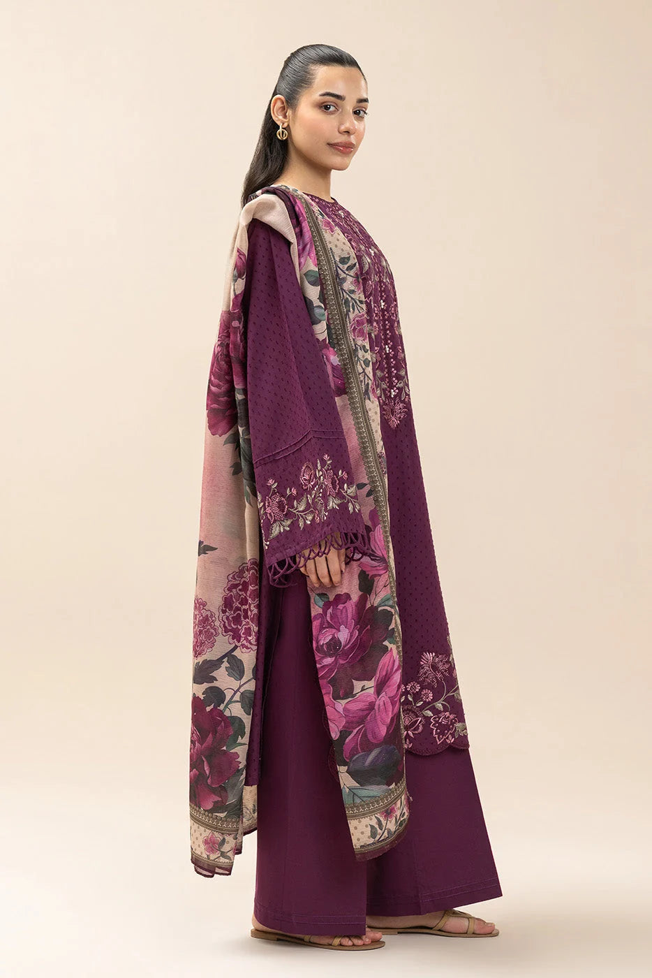Beechtree | 3 Piece Unstitched Suit | Sable Grace Embroidered Jacquard - 100% Original Brand Product