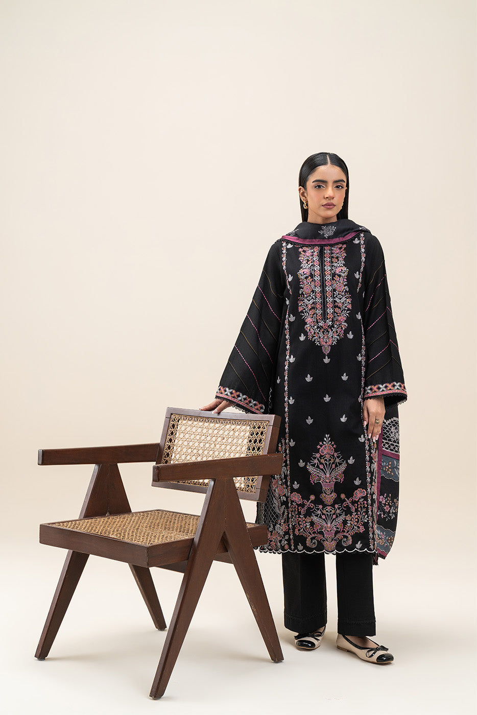 BeechTree | 3-Piece Embroidered Khaddar Suit | Obsidian Gem - 100% Original Brand Product
