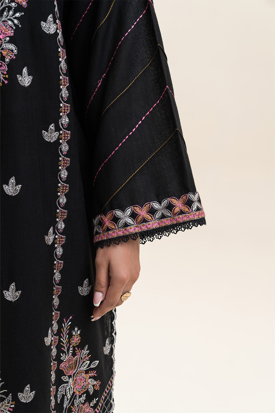 BeechTree | 3-Piece Embroidered Khaddar Suit | Obsidian Gem - 100% Original Brand Product