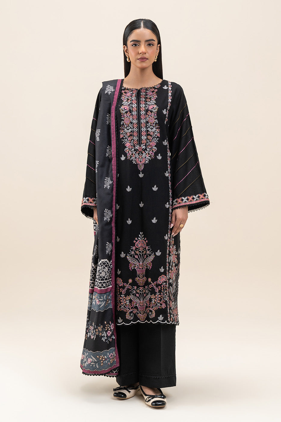 BeechTree | 3-Piece Embroidered Khaddar Suit | Obsidian Gem - 100% Original Brand Product