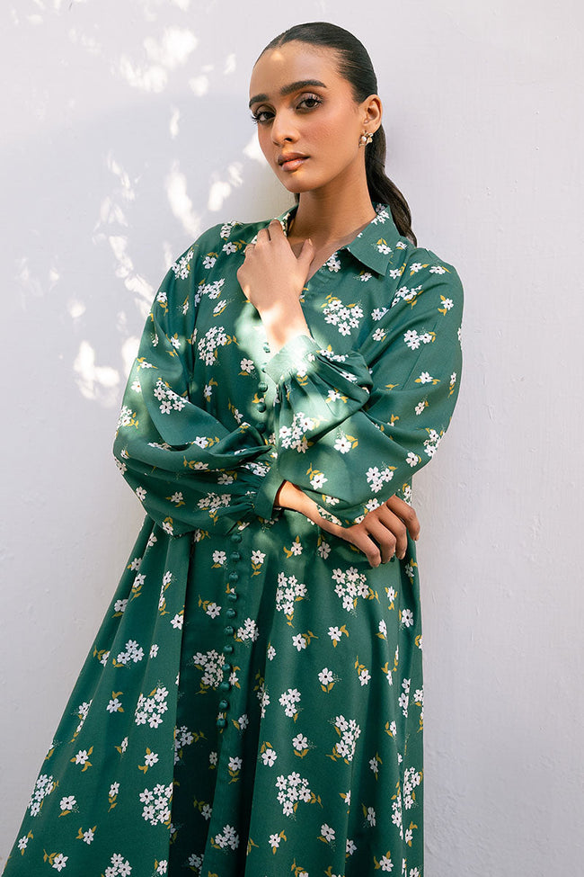 Cross Stitch | 2-Piece Printed Linen Suit | Green Voyage - 100% Original Brand Product Main Image