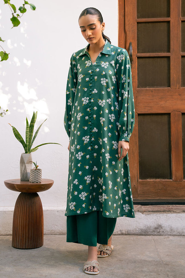 Cross Stitch | 2-Piece Printed Linen Suit | Green Voyage - 100% Original Brand Product Hover Image