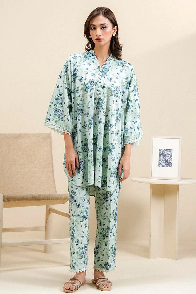 Cross Stitch | 2-Piece Printed Linen Suit | Mint Frost - 100% Original Brand Product Hover Image
