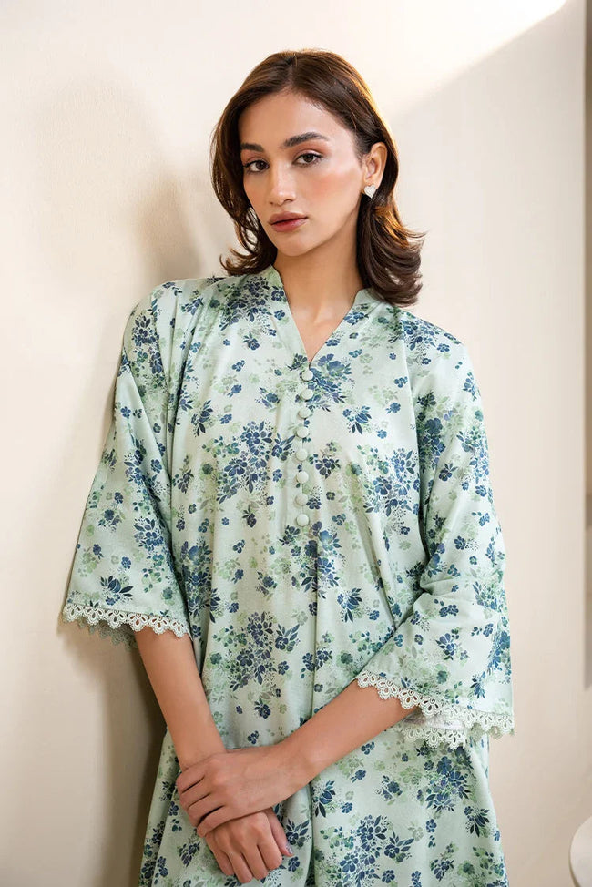 Cross Stitch | 2-Piece Printed Linen Suit | Mint Frost - 100% Original Brand Product Main Image