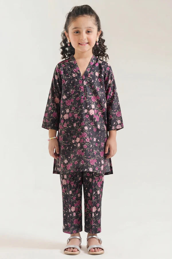 SAYA | Kids 2 Piece | Black Floral Printed Shirt Trouser Set - 100% Original Brand Product Hover Image