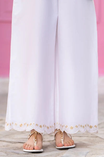 Pink Petals | Embroidered Trouser | White Embroidered Trouser - 100% Original Brand Product