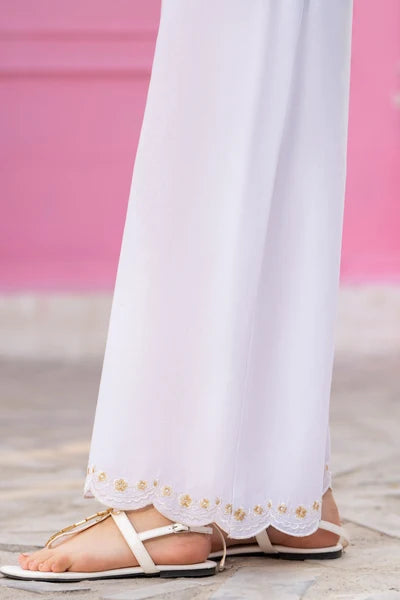 Pink Petals | Trouser | Embroidered White Trouser PP12BK-M - 100% Original Brand Product Main Image