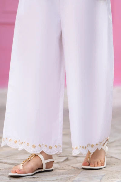 Pink Petals | Trouser | White Embroidered Trouser PP12W-13/14 - 100% Original Brand Product