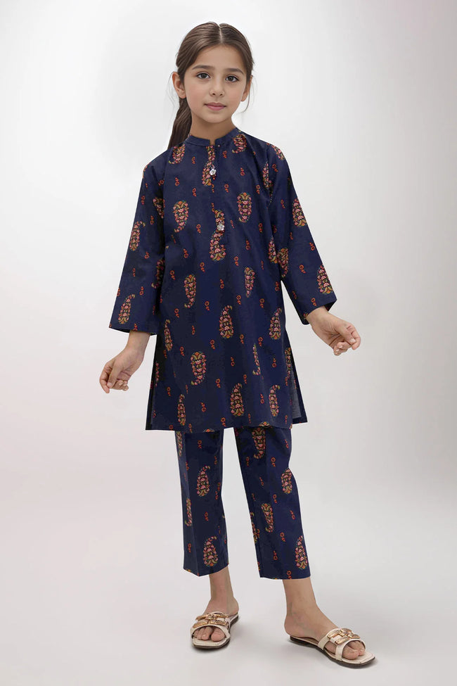 SAYA | Kids 2 Piece Suit | Blue Printed Shirt & Trouser - 100% Original Brand Product Hover Image