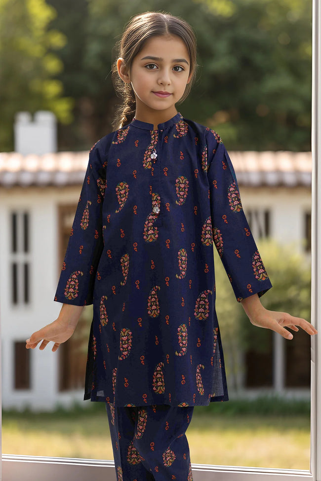 SAYA | Kids 2 Piece Suit | Blue Printed Shirt & Trouser - 100% Original Brand Product Main Image