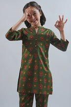 Saya | Kids 2-Piece | Olive Green Printed Shirt & Trouser Set - 100% Original Brand Product