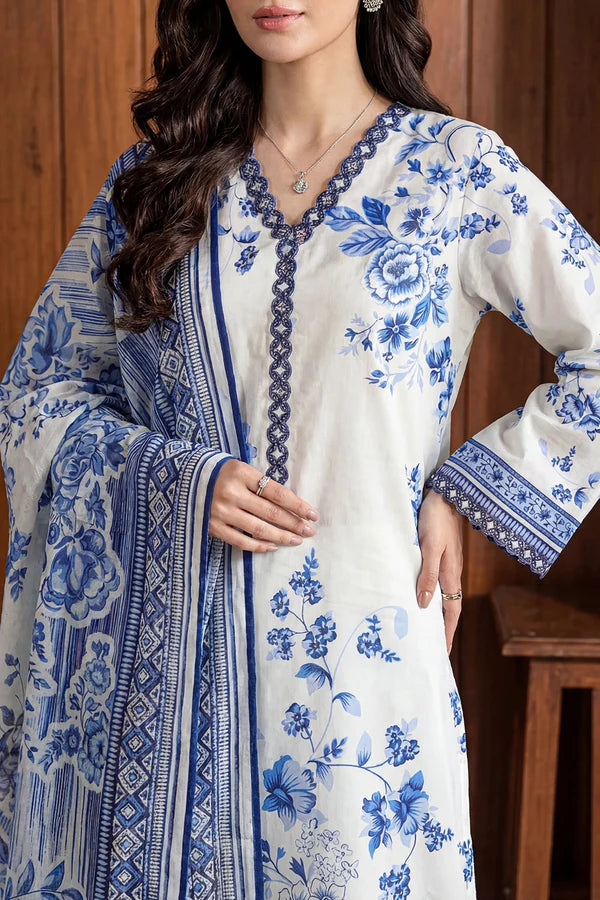 SAYA | Unstitched Embroidered Lawn 3 Piece | Blue Hover Image