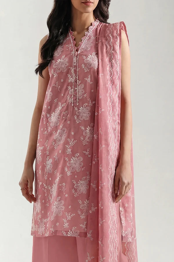 SAYA | Unstitched Lawn 3 Piece | Mauve Floral Printed Lawn Suit Main Image