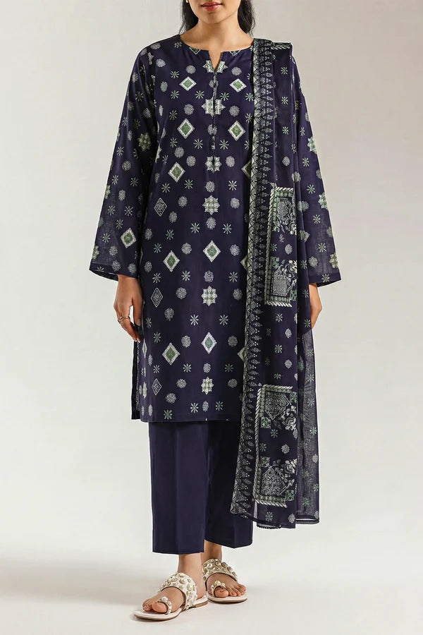 SAYA | Unstitched 3-Piece Suit | Navy Blue Printed Lawn U01-26219-P02B - 100% Original Brand Product Hover Image