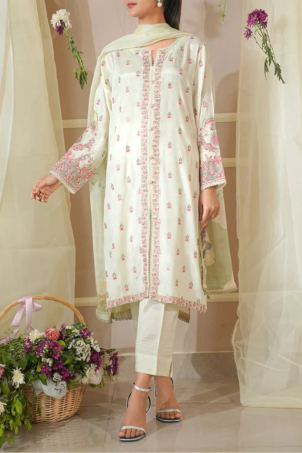 Saya | Women’s Unstitched | Embroidered Raw Silk 3 Piece - 100% Original Brand Product