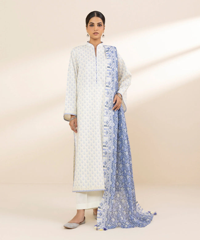 Sapphire | 3 Piece Printed Lawn Suit | Blue Floral Print - 100% Original Brand Product Hover Image