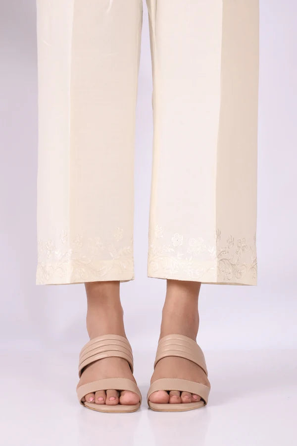 SAYA | Embroidered Trouser | Ivory - 100% Original Brand Product Hover Image
