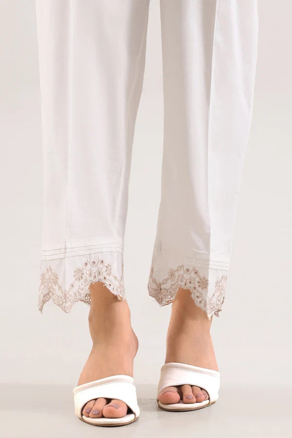 SAYA | Trouser | White Lace-Detail Trouser - 100% Original Brand Product