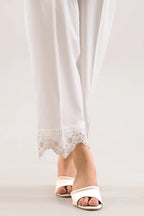 SAYA | Trouser | White Lace-Detail Trouser - 100% Original Brand Product