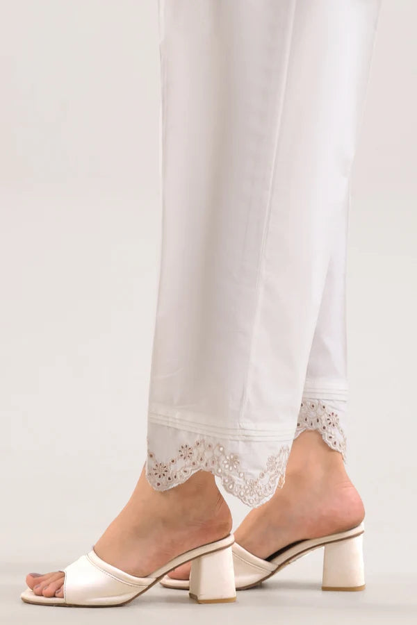SAYA | Trouser | White Lace-Detail Trouser - 100% Original Brand Product
