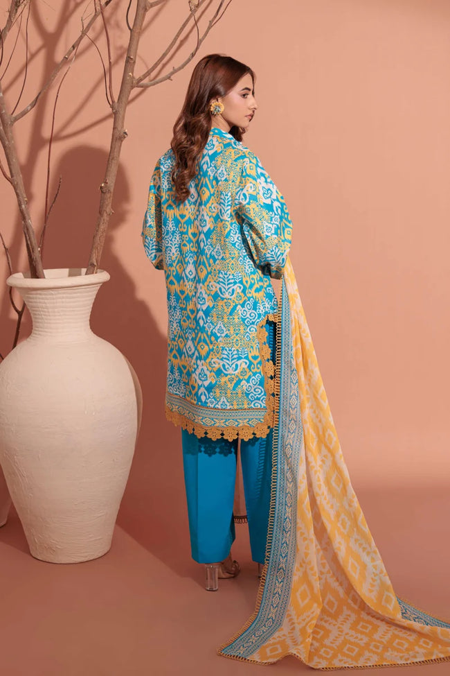Bonanza Satrangi | 3-Piece Unstitched Suit | Cyan - 100% Original Brand Product Main Image