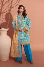 Bonanza Satrangi | 3-Piece Unstitched Suit | Cyan - 100% Original Brand Product