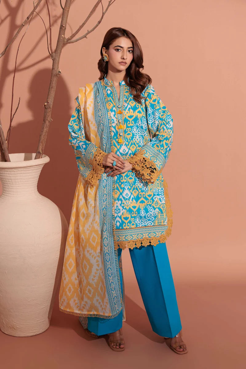 Bonanza Satrangi | 3-Piece Unstitched Suit | Cyan - 100% Original Brand Product