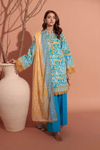 Bonanza Satrangi | 3-Piece Unstitched Suit | Cyan - 100% Original Brand Product