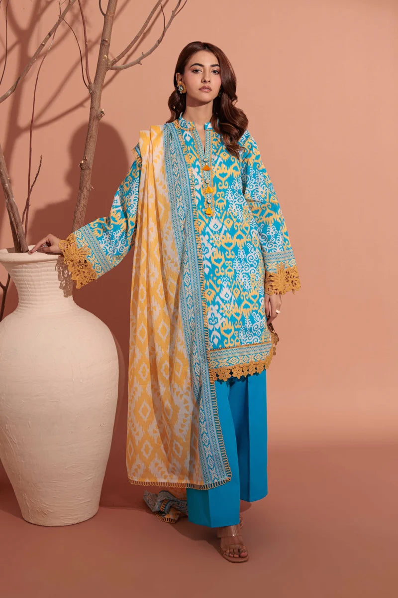 Bonanza Satrangi | 3-Piece Unstitched Suit | Cyan - 100% Original Brand Product