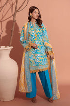 Bonanza Satrangi | 3-Piece Unstitched Suit | Cyan - 100% Original Brand Product