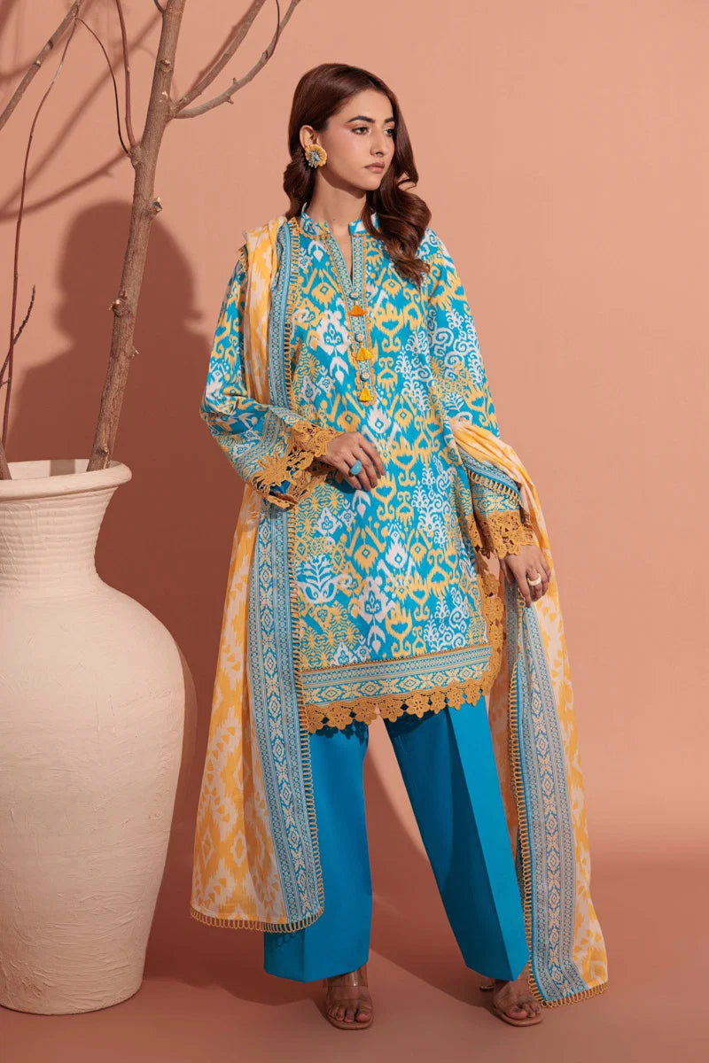 Bonanza Satrangi | 3-Piece Unstitched Suit | Cyan - 100% Original Brand Product