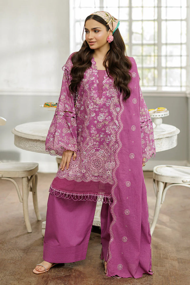 Chikankari Embroidered Cotton 3 Piece in Plum Color - 100% Original Brand Product Hover Image