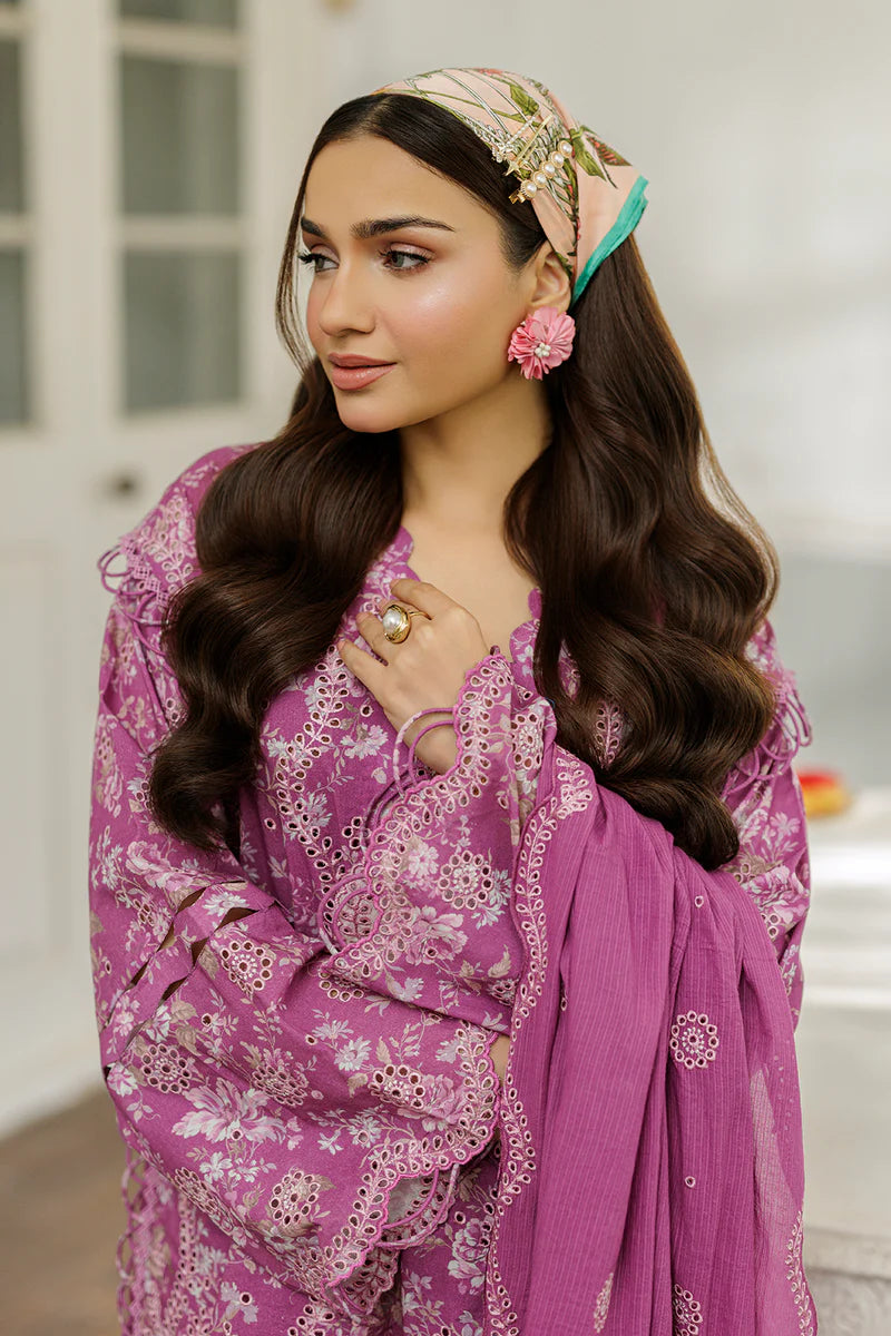 Chikankari Embroidered Cotton 3 Piece in Plum Color - 100% Original Brand Product