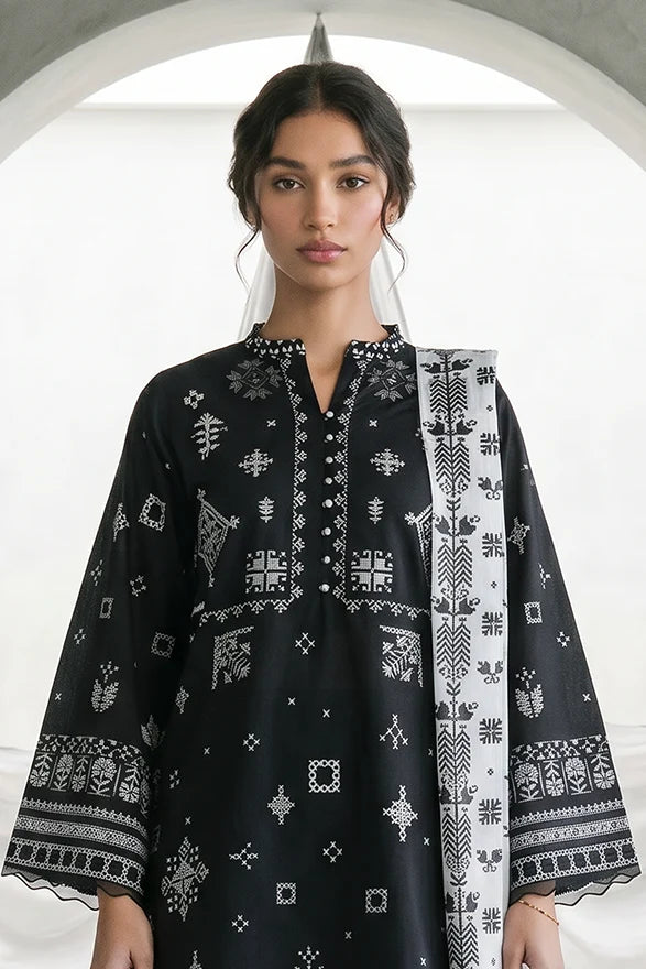Zellbury Monochrome Printed Lawn Unstitched 3Pc Suit WUS26X30957 - 100% Original Brand Product