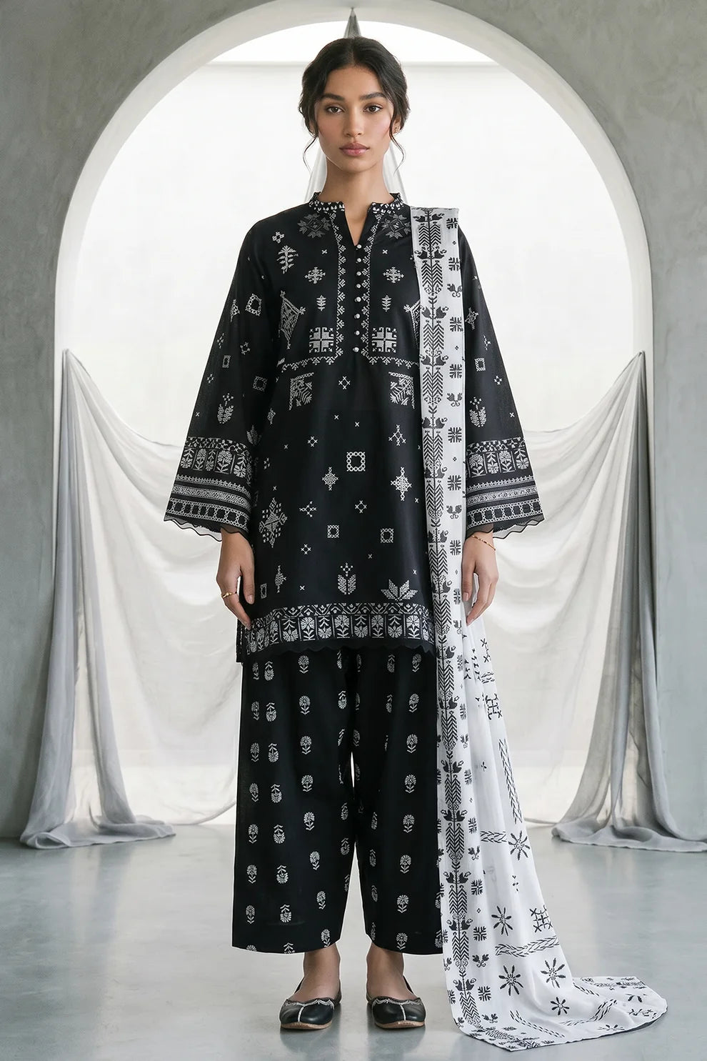 Zellbury Monochrome Printed Lawn Unstitched 3Pc Suit WUS26X30957 - 100% Original Brand Product
