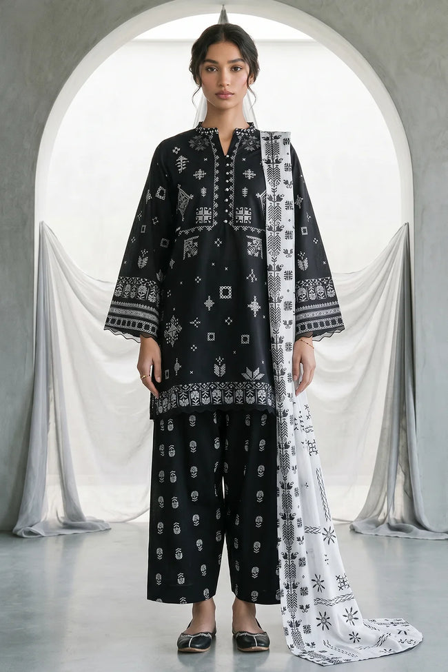 Zellbury Monochrome Printed Lawn Unstitched 3Pc Suit WUS26X30957 - 100% Original Brand Product Main Image