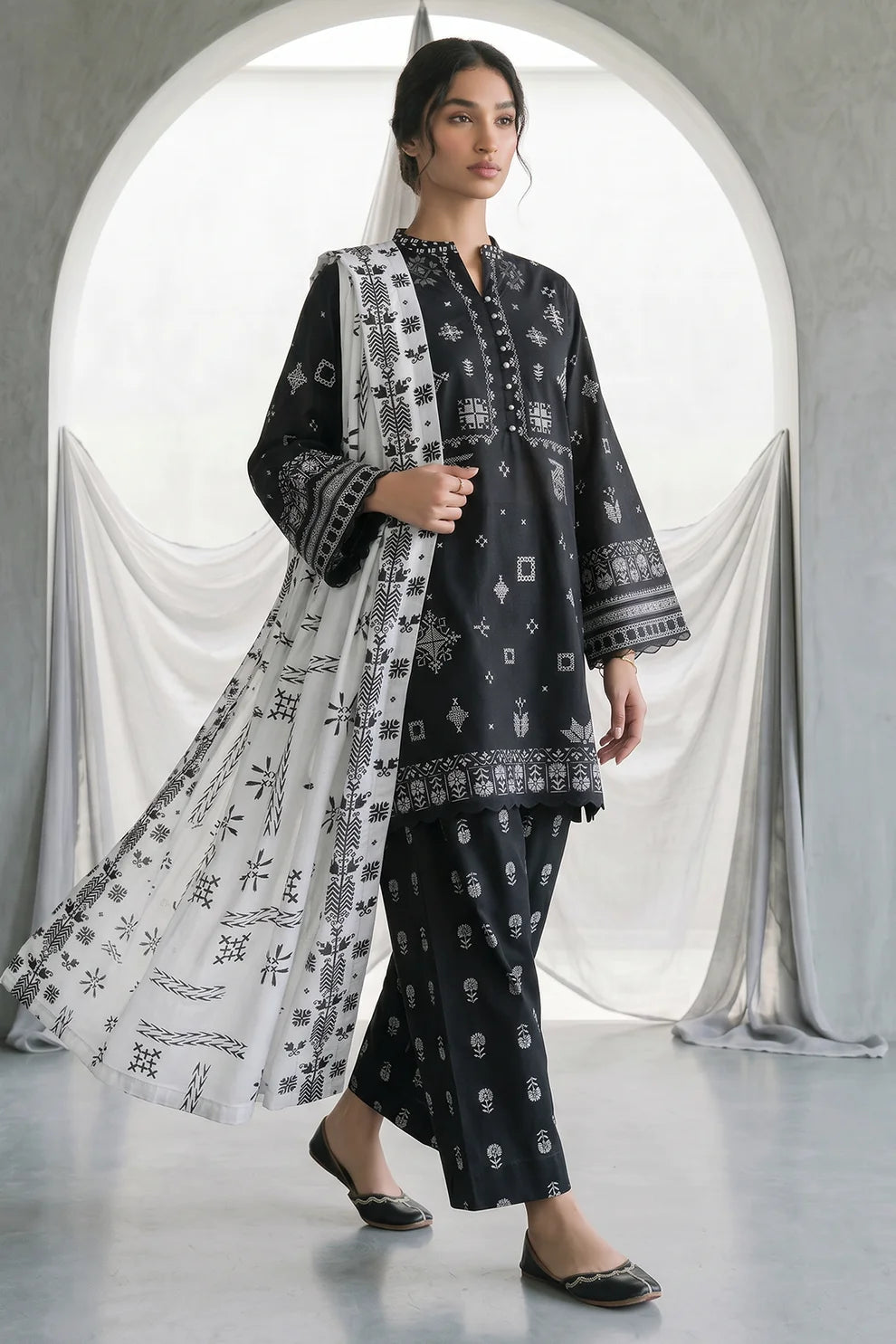 Zellbury Monochrome Printed Lawn Unstitched 3Pc Suit WUS26X30957 - 100% Original Brand Product
