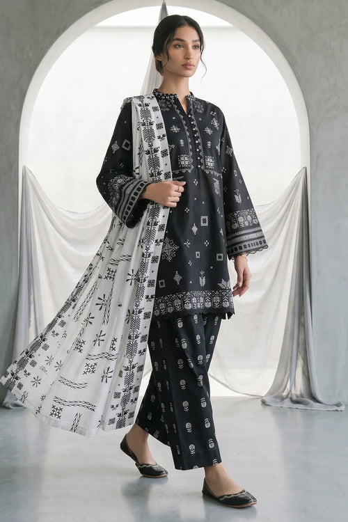 Zellbury Monochrome Printed Lawn Unstitched 3Pc Suit WUS26X30957 - 100% Original Brand Product