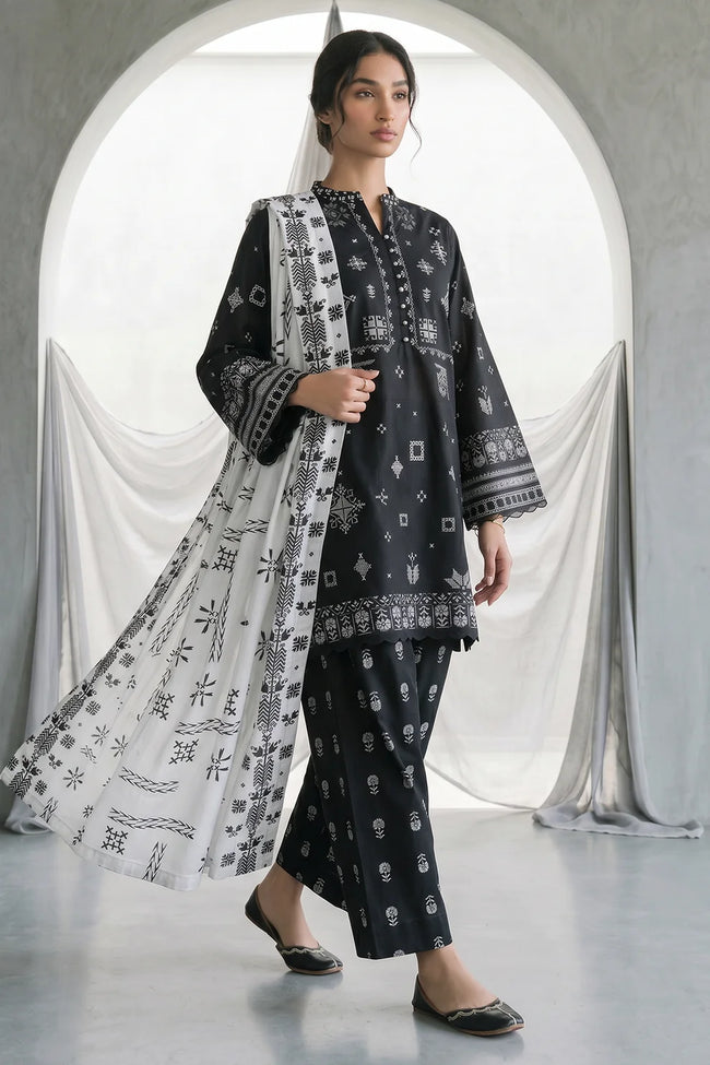 Zellbury Monochrome Printed Lawn Unstitched 3Pc Suit WUS26X30957 - 100% Original Brand Product Hover Image