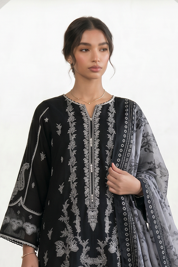 ZELLBURY | Women Unstitched Suits | ZELLBURY Monochrome Printed Lawn Unstitched 3-Piece Suit WUS26X31028 - 100% Original Brand Product Main Image