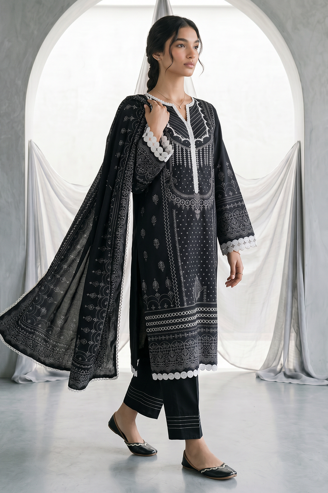 ZELLBURY | Women Unstitched Suits | ZELLBURY Monochrome Printed Lawn Unstitched 3Pc Suit WUS26X31091 - 100% Original Brand Product Hover Image