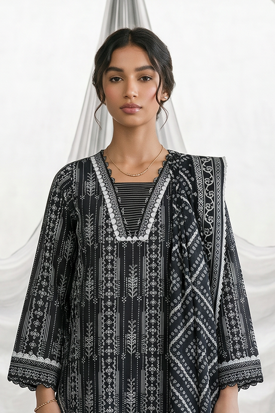 ZELLBURY Monochrome Printed Lawn Suit WUS26X31142 - 100% Original Brand Product Main Image