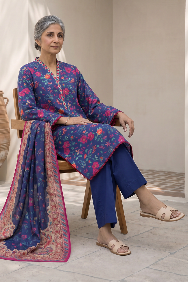 ZELLBURY | Unstitched Suits | 3pc-MC Printed Lawn WUS26X38014 - 100% Original Brand Product Hover Image
