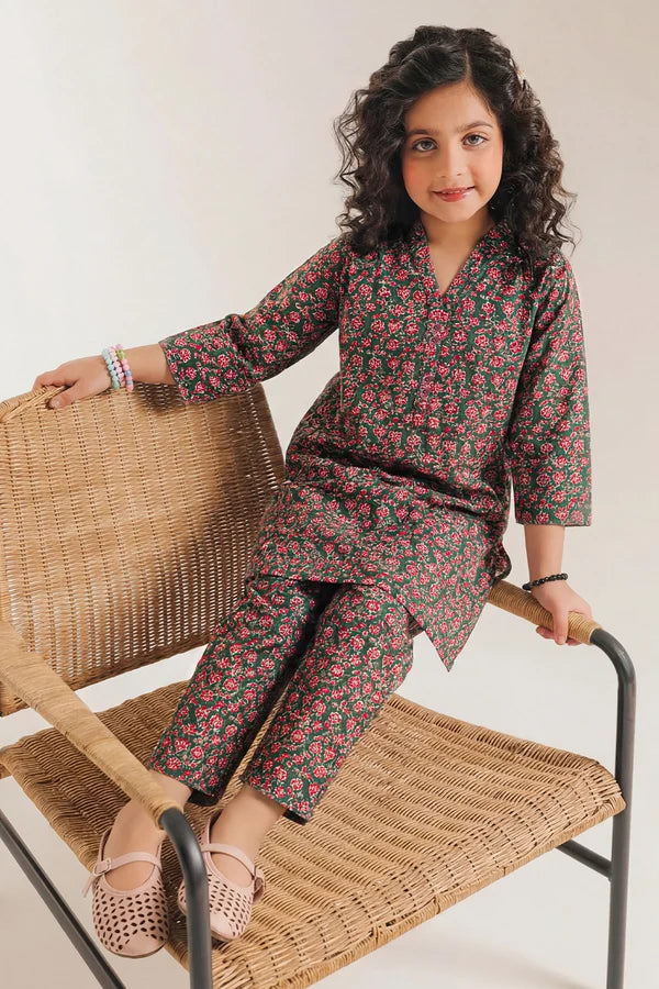 Saya | Kids 2-Piece | Green Printed Shirt & Trouser Set - 100% Original Brand Product