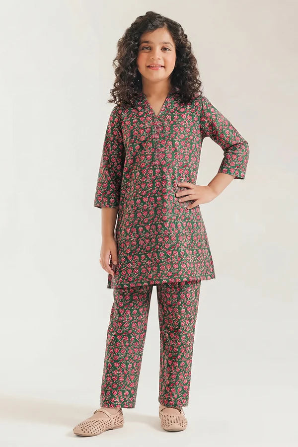 Saya | Kids 2-Piece | Green Printed Shirt & Trouser Set - 100% Original Brand Product
